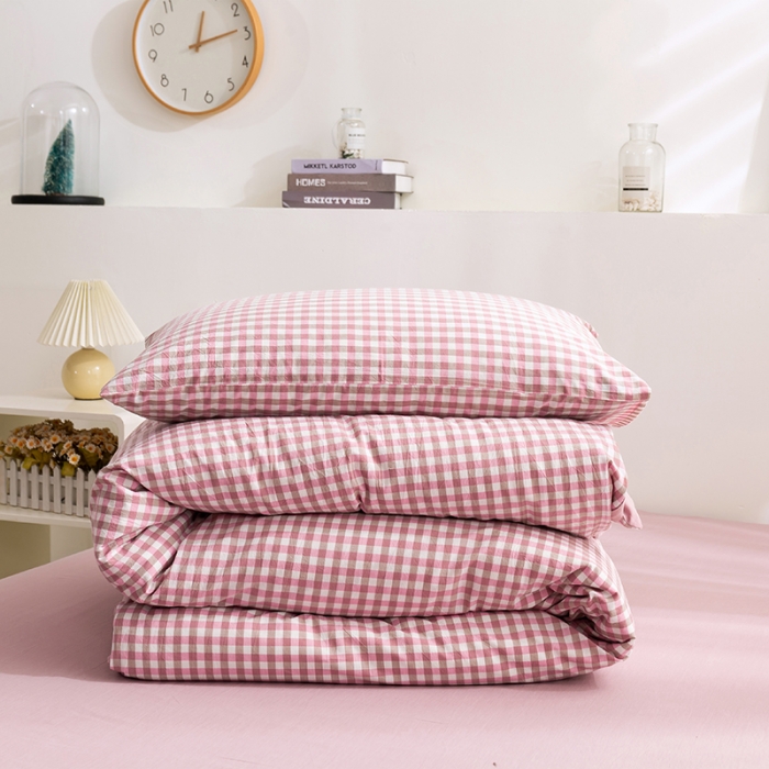 91家纺网 家纺一手货源 找家纺 简色坊 2023新款全棉水洗棉单品被套 豆沙小格