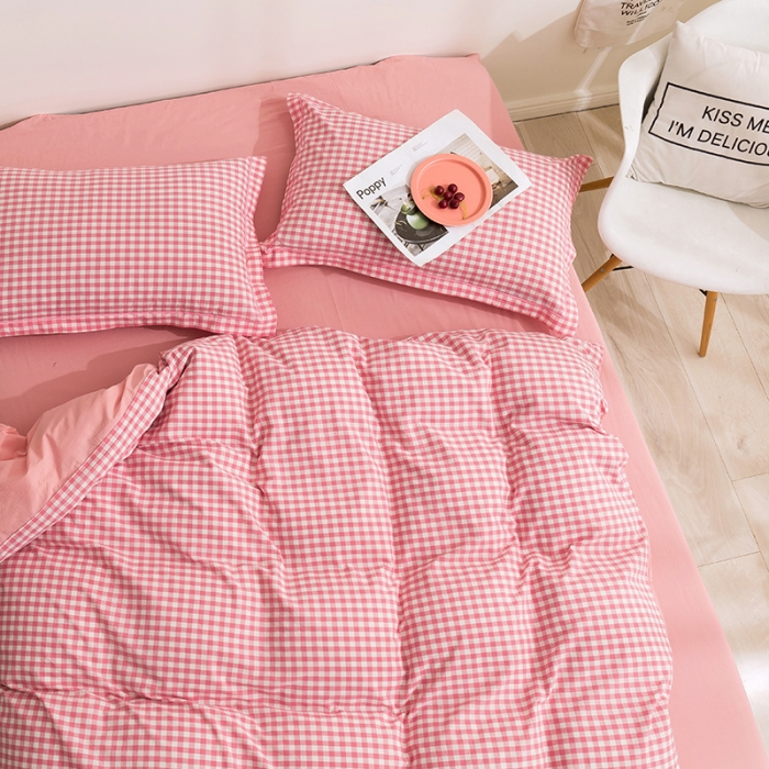 91家纺网 家纺一手货源 找家纺 简色坊 2023新款全棉水洗棉单品被套 粉小格