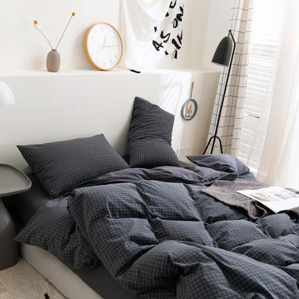 简色坊 2023新款全棉水洗棉单品被套 条格-灰