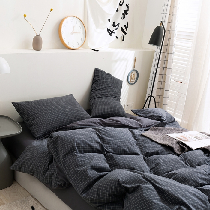 91家纺网 家纺一手货源 找家纺 简色坊 2023新款全棉水洗棉单品被套 条格-灰