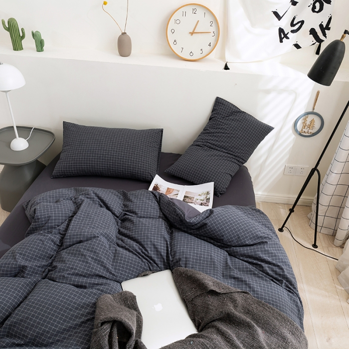 91家纺网 家纺一手货源 找家纺 简色坊 2023新款全棉水洗棉单品被套 条格-灰