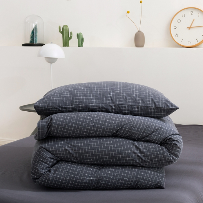 91家纺网 家纺一手货源 找家纺 简色坊 2023新款全棉水洗棉单品被套 条格-灰