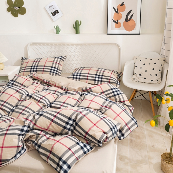 91家纺网 家纺一手货源 找家纺 简色坊 2023新款全棉水洗棉单品被套 格韵