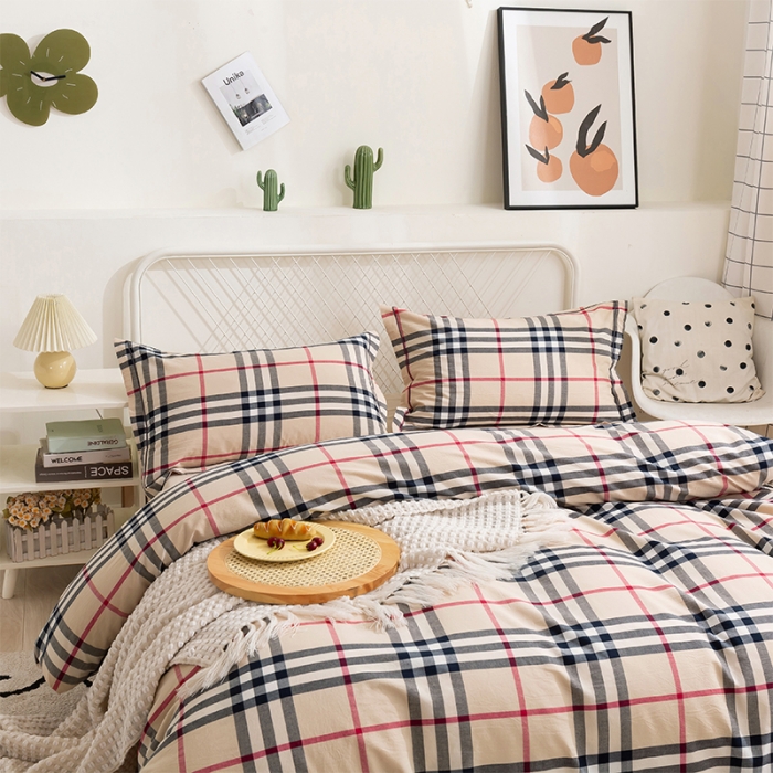 91家纺网 家纺一手货源 找家纺 简色坊 2023新款全棉水洗棉单品被套 格韵