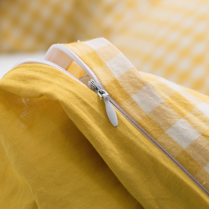 91家纺网 家纺一手货源 找家纺 简色坊 2023新款全棉水洗棉单品被套 黄小格