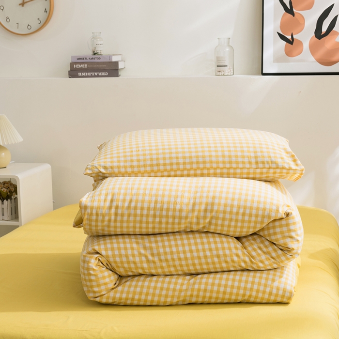 91家纺网 家纺一手货源 找家纺 简色坊 2023新款全棉水洗棉单品被套 黄小格