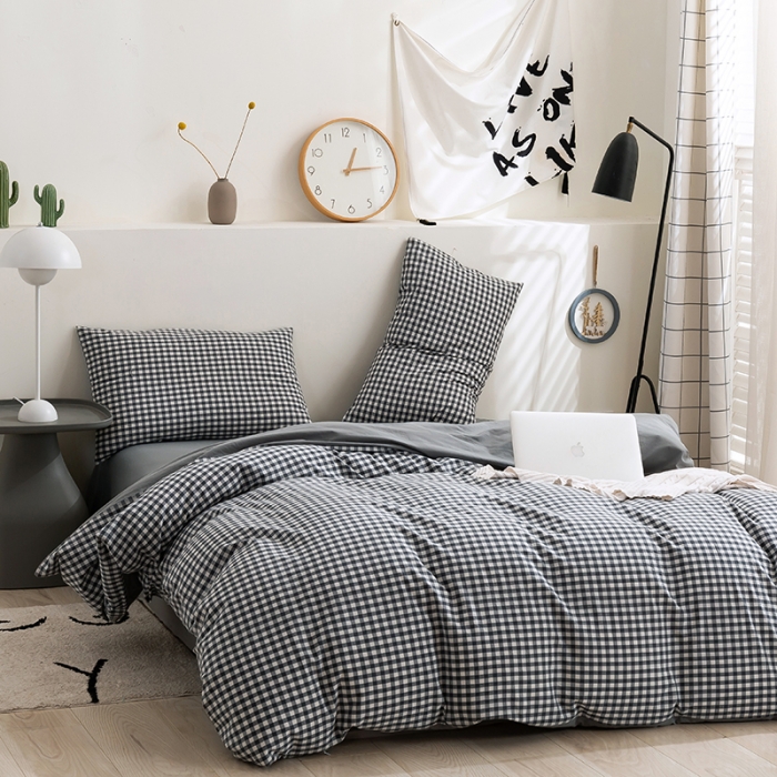 91家纺网 家纺一手货源 找家纺 简色坊 2023新款全棉水洗棉单品被套 灰小格