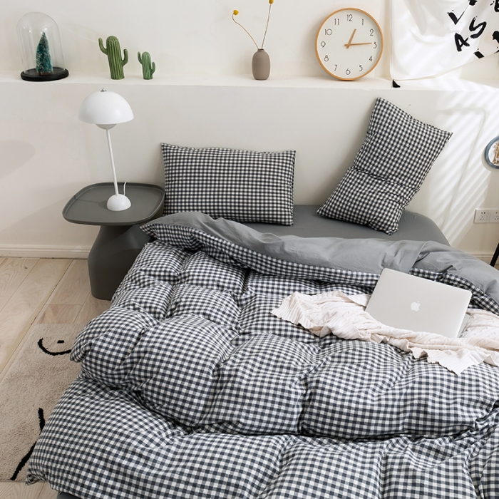 91家纺网 家纺一手货源 找家纺 简色坊 2023新款全棉水洗棉单品被套 灰小格