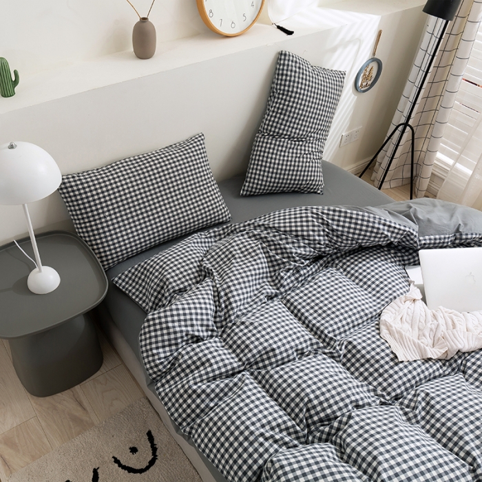 91家纺网 家纺一手货源 找家纺 简色坊 2023新款全棉水洗棉单品被套 灰小格