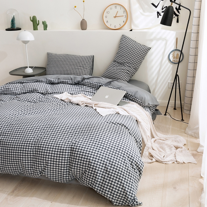 91家纺网 家纺一手货源 找家纺 简色坊 2023新款全棉水洗棉单品被套 灰小格