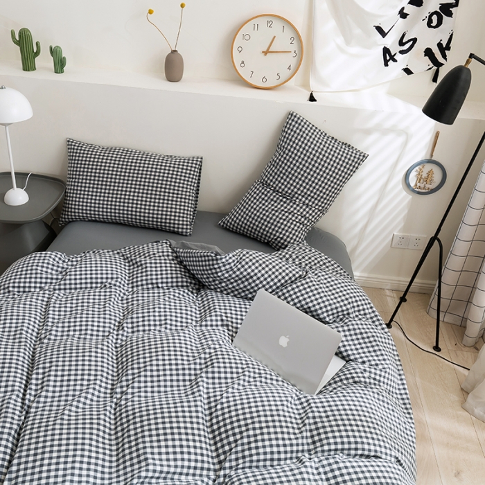 91家纺网 家纺一手货源 找家纺 简色坊 2023新款全棉水洗棉单品被套 灰小格