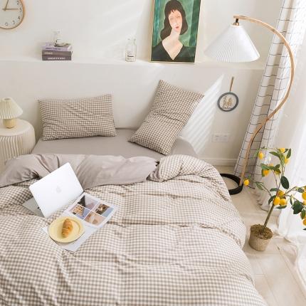 简色坊 2023新款全棉水洗棉单品被套 咖小格