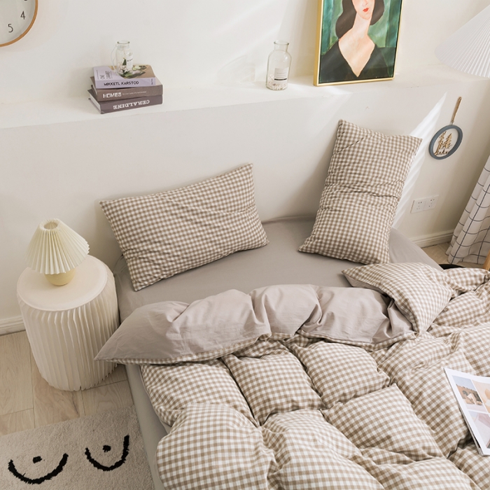 91家纺网 家纺一手货源 找家纺 简色坊 2023新款全棉水洗棉单品被套 咖小格