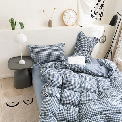 简色坊 2023新款全棉水洗棉单品被套 蓝小格