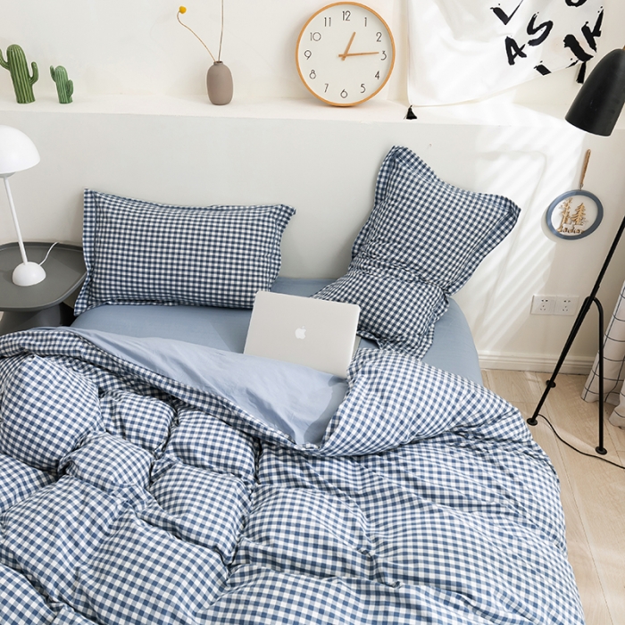 91家纺网 家纺一手货源 找家纺 简色坊 2023新款全棉水洗棉单品被套 蓝小格