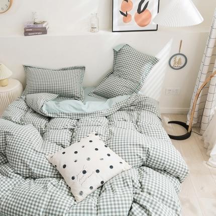 简色坊 2023新款全棉水洗棉单品被套 绿小格