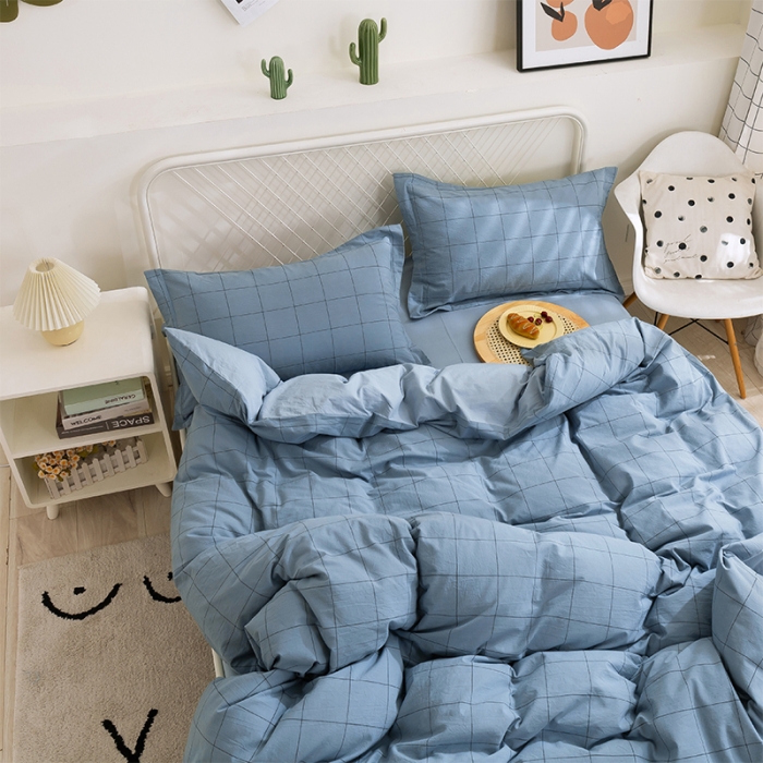 91家纺网 家纺一手货源 找家纺 简色坊 2023新款全棉水洗棉单品被套 青春格调-蓝