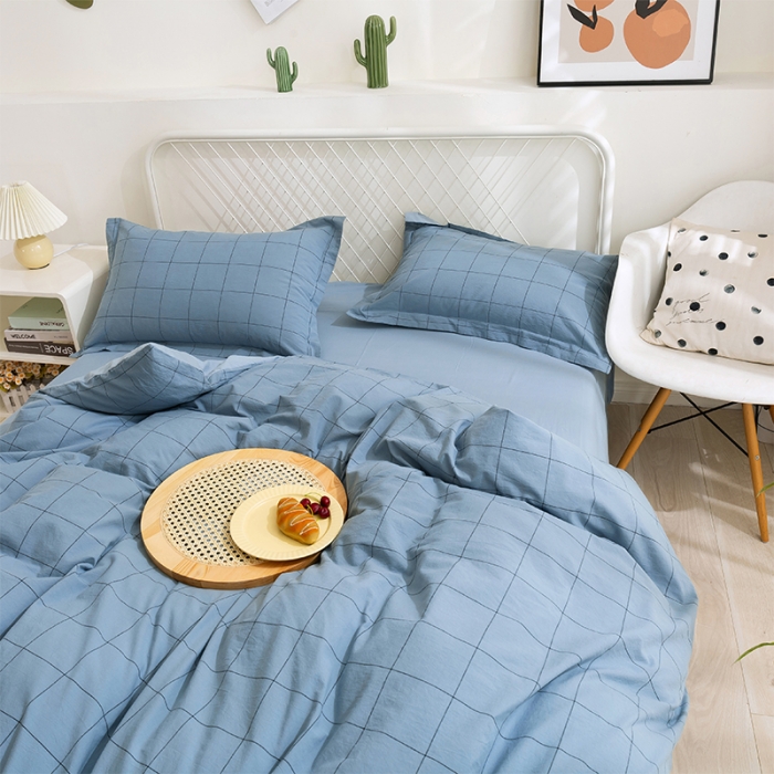91家纺网 家纺一手货源 找家纺 简色坊 2023新款全棉水洗棉单品被套 青春格调-蓝