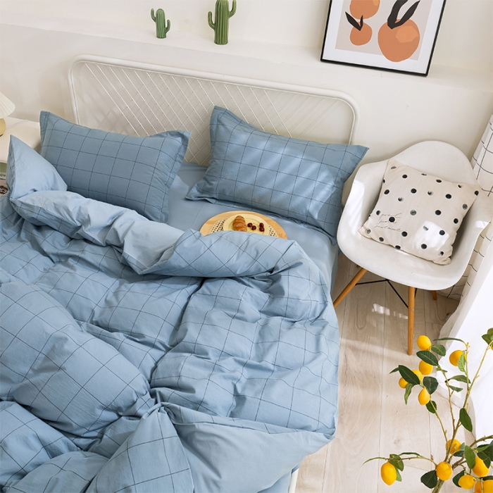 91家纺网 家纺一手货源 找家纺 简色坊 2023新款全棉水洗棉单品被套 青春格调-蓝