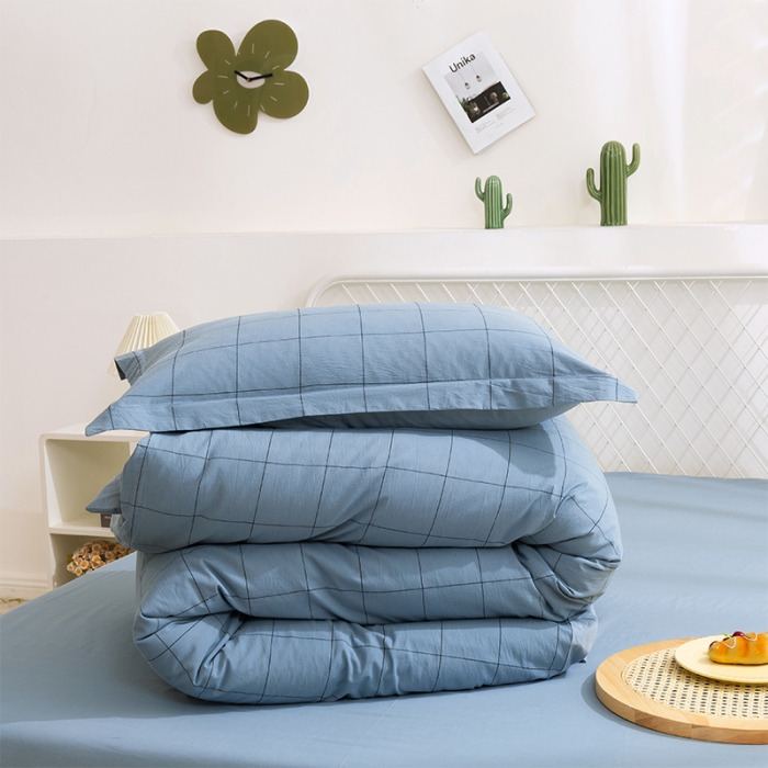 91家纺网 家纺一手货源 找家纺 简色坊 2023新款全棉水洗棉单品被套 青春格调-蓝