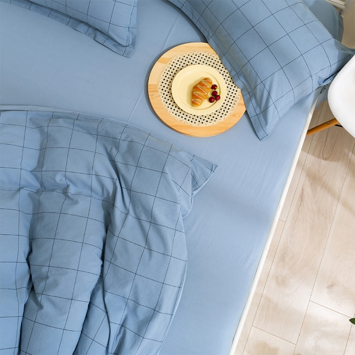 91家纺网 家纺一手货源 找家纺 简色坊 2023新款全棉水洗棉单品被套 青春格调-蓝