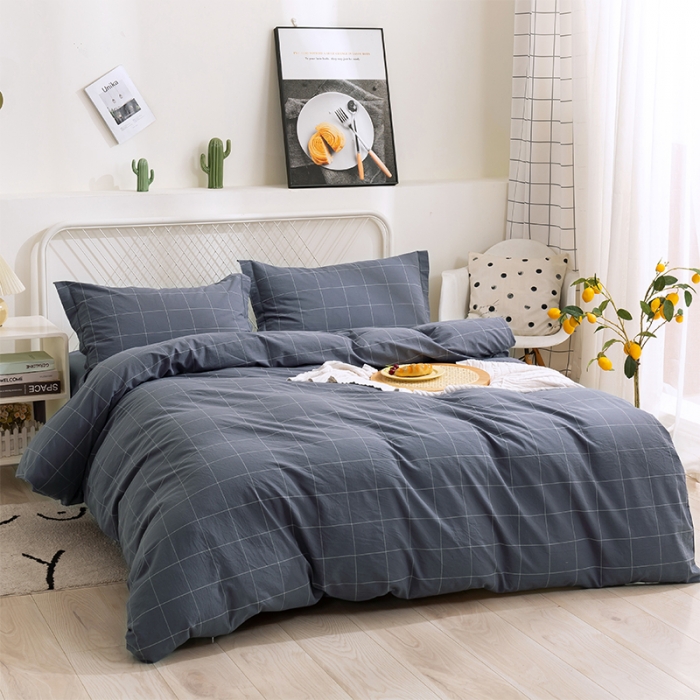 91家纺网 家纺一手货源 找家纺 简色坊 2023新款全棉水洗棉单品被套 青春格调-深灰