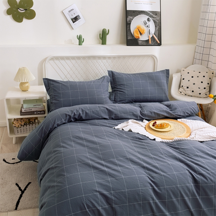 91家纺网 家纺一手货源 找家纺 简色坊 2023新款全棉水洗棉单品被套 青春格调-深灰