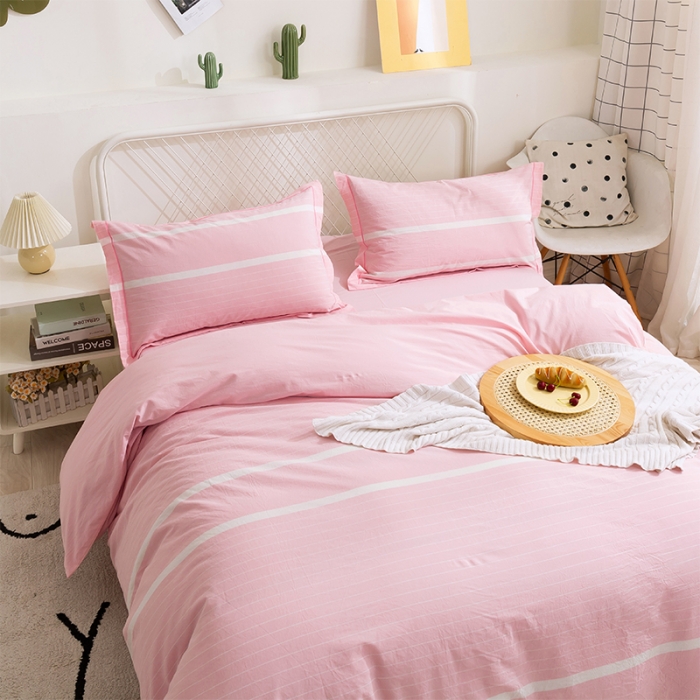 91家纺网 家纺一手货源 找家纺 简色坊 2023新款全棉水洗棉单品被套 时尚条纹-粉