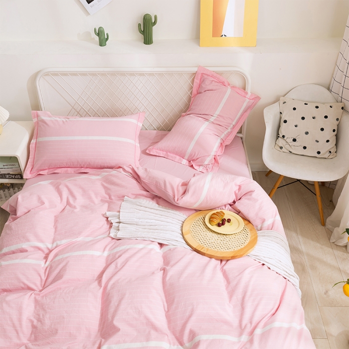 91家纺网 家纺一手货源 找家纺 简色坊 2023新款全棉水洗棉单品被套 时尚条纹-粉