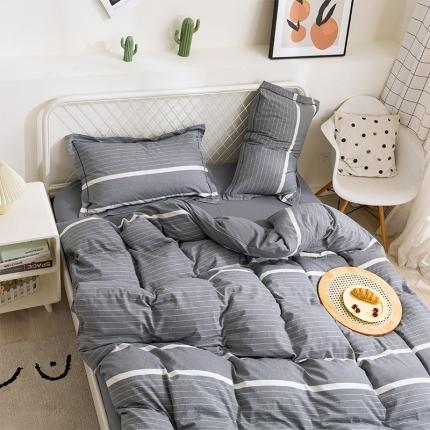 简色坊 2023新款全棉水洗棉单品被套 时尚条纹-灰