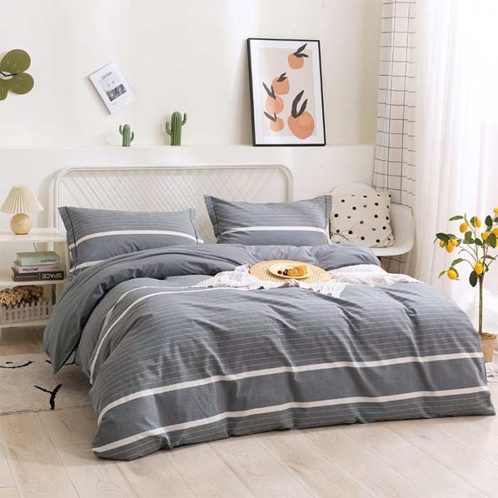 91家纺网 家纺一手货源 找家纺 简色坊 2023新款全棉水洗棉单品被套 时尚条纹-灰