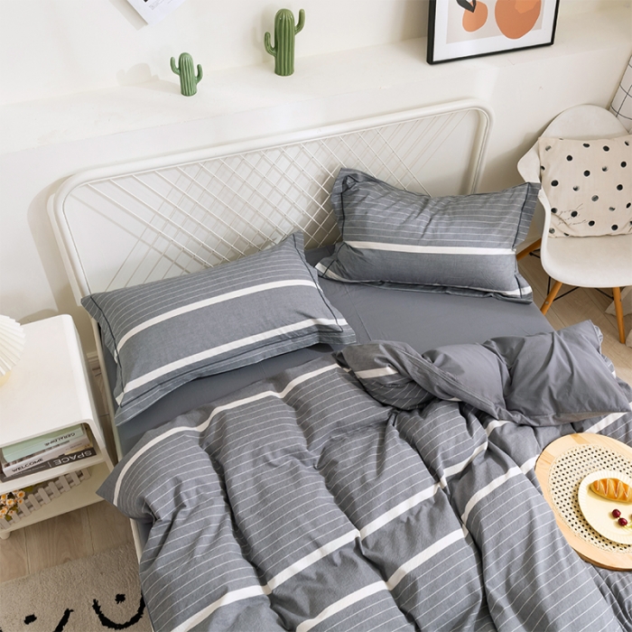 91家纺网 家纺一手货源 找家纺 简色坊 2023新款全棉水洗棉单品被套 时尚条纹-灰