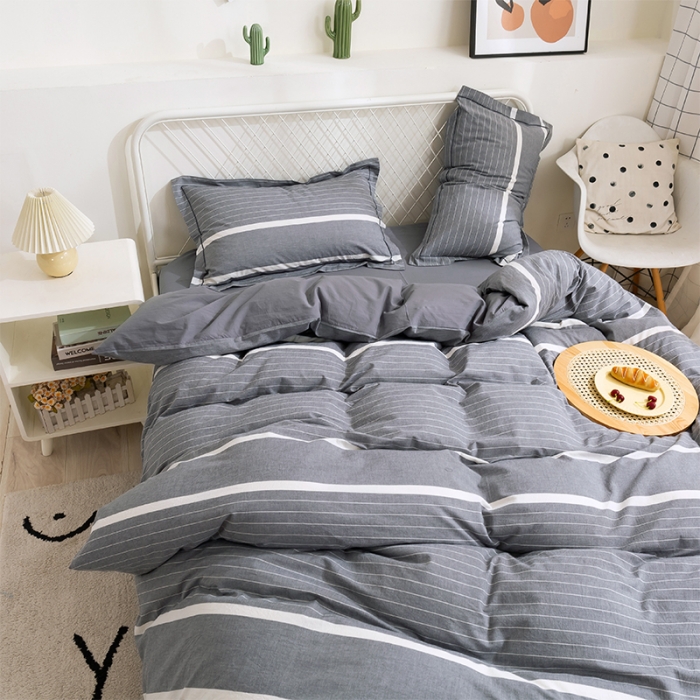 91家纺网 家纺一手货源 找家纺 简色坊 2023新款全棉水洗棉单品被套 时尚条纹-灰