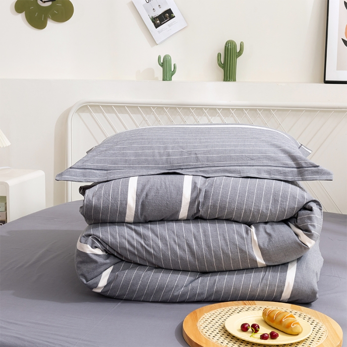 91家纺网 家纺一手货源 找家纺 简色坊 2023新款全棉水洗棉单品被套 时尚条纹-灰