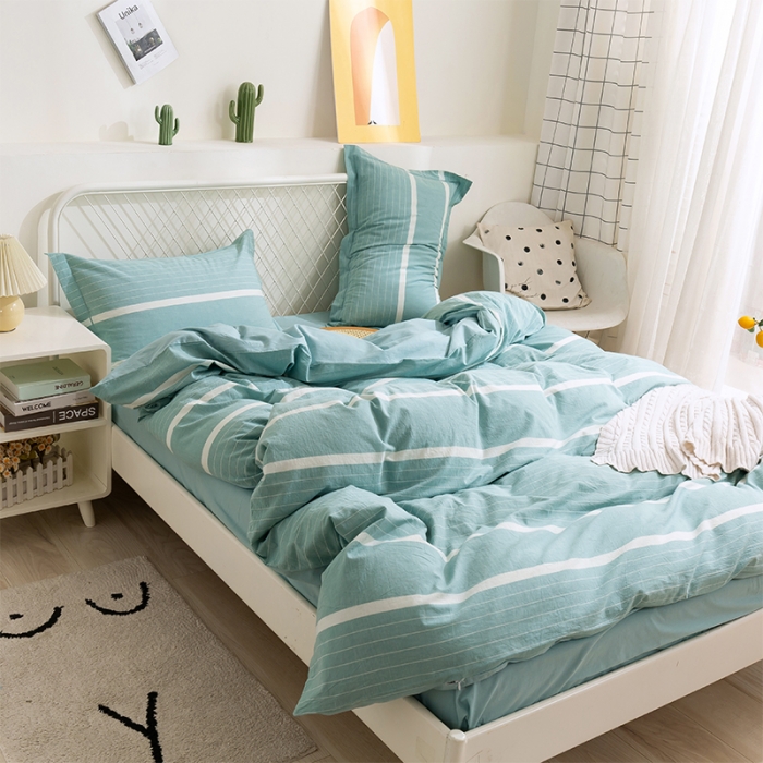 91家纺网 家纺一手货源 找家纺 简色坊 2023新款全棉水洗棉单品被套 时尚条纹-兰