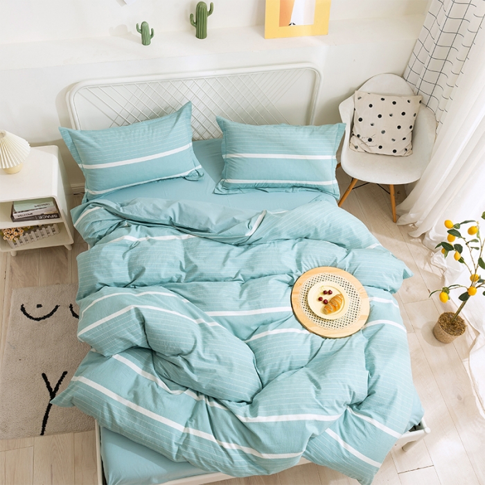 91家纺网 家纺一手货源 找家纺 简色坊 2023新款全棉水洗棉单品被套 时尚条纹-兰