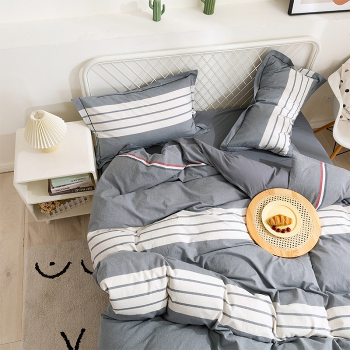 91家纺网 家纺一手货源 找家纺 简色坊 2023新款全棉水洗棉单品被套 英伦格调