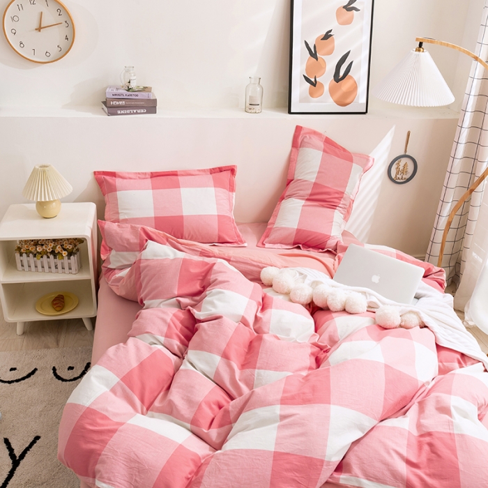 91家纺网 家纺一手货源 找家纺 简色坊 2023新款全棉水洗棉单品被套 优雅格调-粉