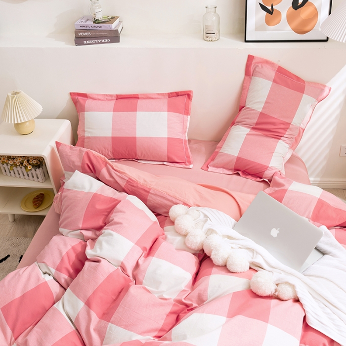 91家纺网 家纺一手货源 找家纺 简色坊 2023新款全棉水洗棉单品被套 优雅格调-粉