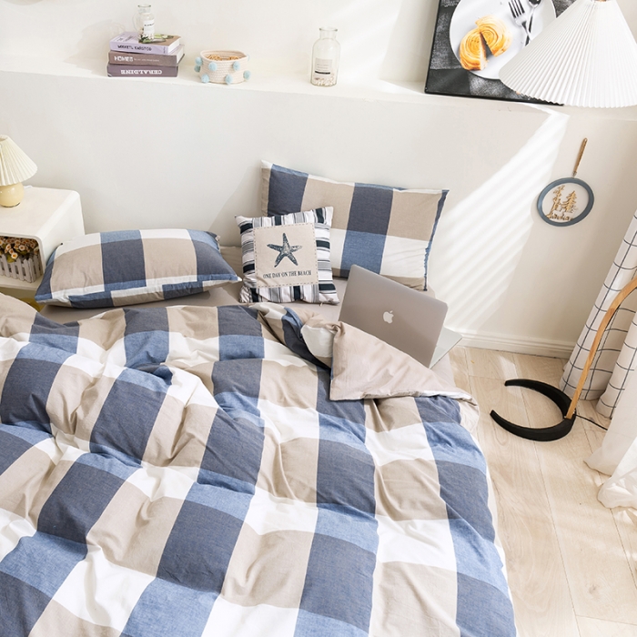 91家纺网 家纺一手货源 找家纺 简色坊 2023新款全棉水洗棉单品被套 优雅格调-蓝