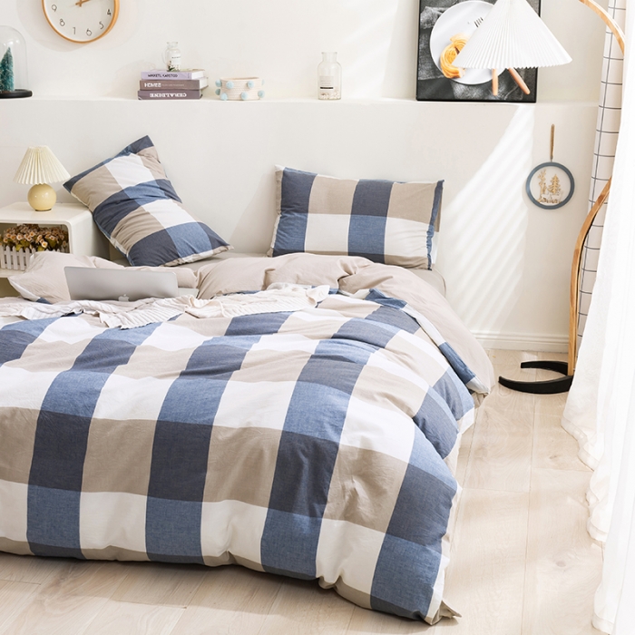 91家纺网 家纺一手货源 找家纺 简色坊 2023新款全棉水洗棉单品被套 优雅格调-蓝