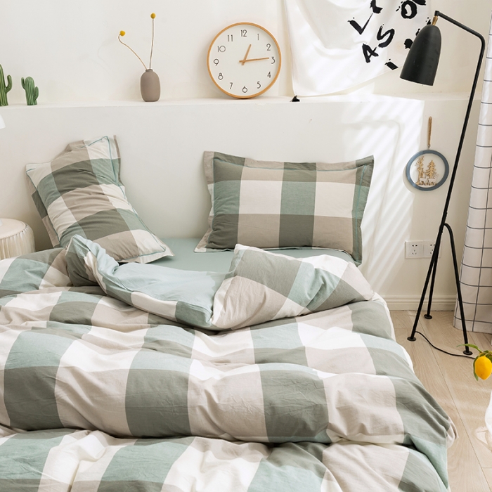 91家纺网 家纺一手货源 找家纺 简色坊 2023新款全棉水洗棉单品被套 优雅格调-绿