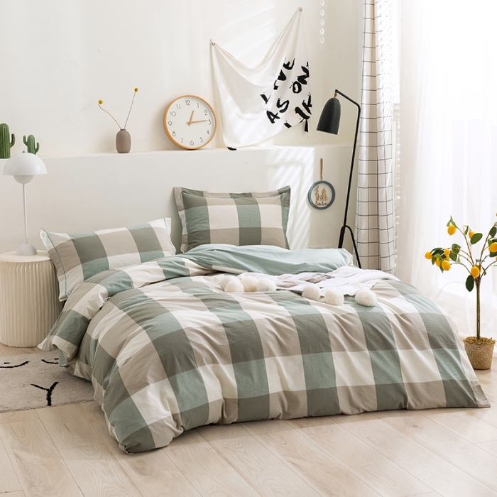 91家纺网 家纺一手货源 找家纺 简色坊 2023新款全棉水洗棉单品被套 优雅格调-绿