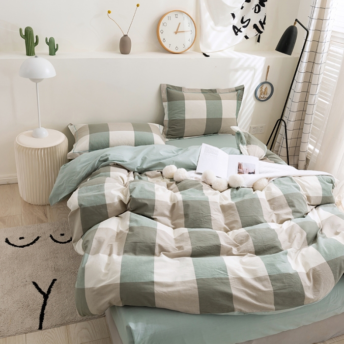 91家纺网 家纺一手货源 找家纺 简色坊 2023新款全棉水洗棉单品被套 优雅格调-绿