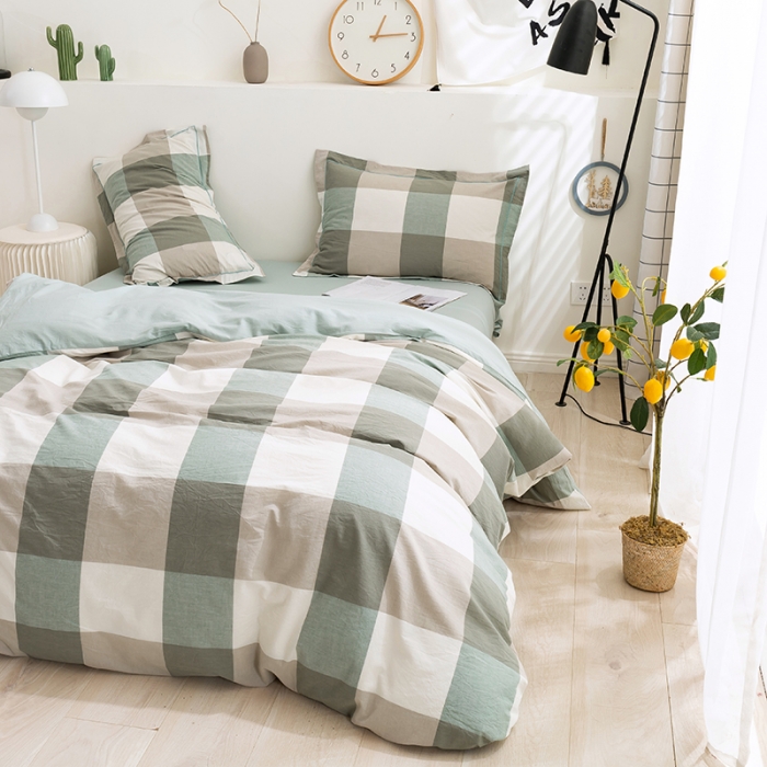 91家纺网 家纺一手货源 找家纺 简色坊 2023新款全棉水洗棉单品被套 优雅格调-绿