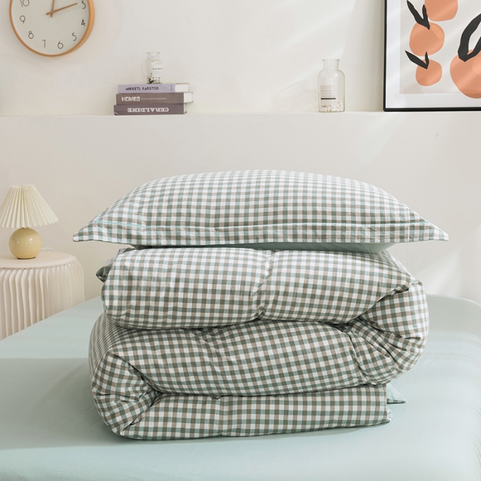 91家纺网 家纺一手货源 找家纺 简色坊 2023新款全棉水洗棉单品被套 绿小格