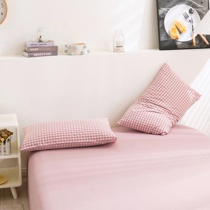 简色坊 2023新款全棉水洗棉单品床单 豆沙小格