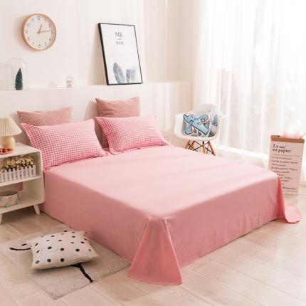 简色坊 2023新款全棉水洗棉单品床单 粉小格