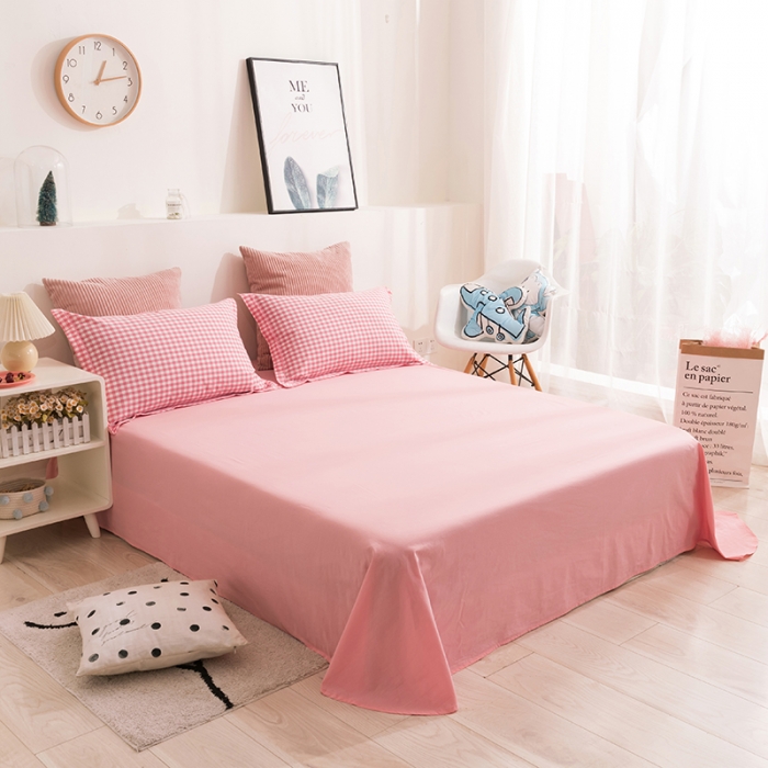 91家纺网 家纺一手货源 找家纺 简色坊 2023新款全棉水洗棉单品床单 粉小格