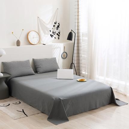 简色坊 2023新款全棉水洗棉单品床单 灰小格